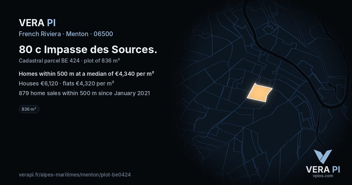 80 c Impasse des Sources, Menton at night – the plot lit, the parcels around coloured by the prices near them