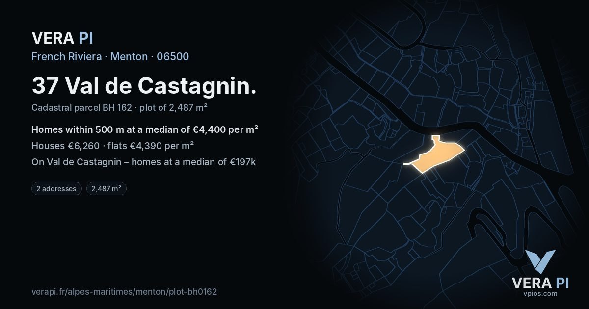 37 Val de Castagnin, Menton at night – the plot lit, the parcels around coloured by the prices near them