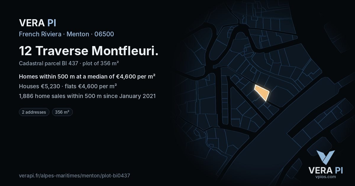 12 Traverse Montfleuri, Menton at night – the plot lit, the parcels around coloured by the prices near them