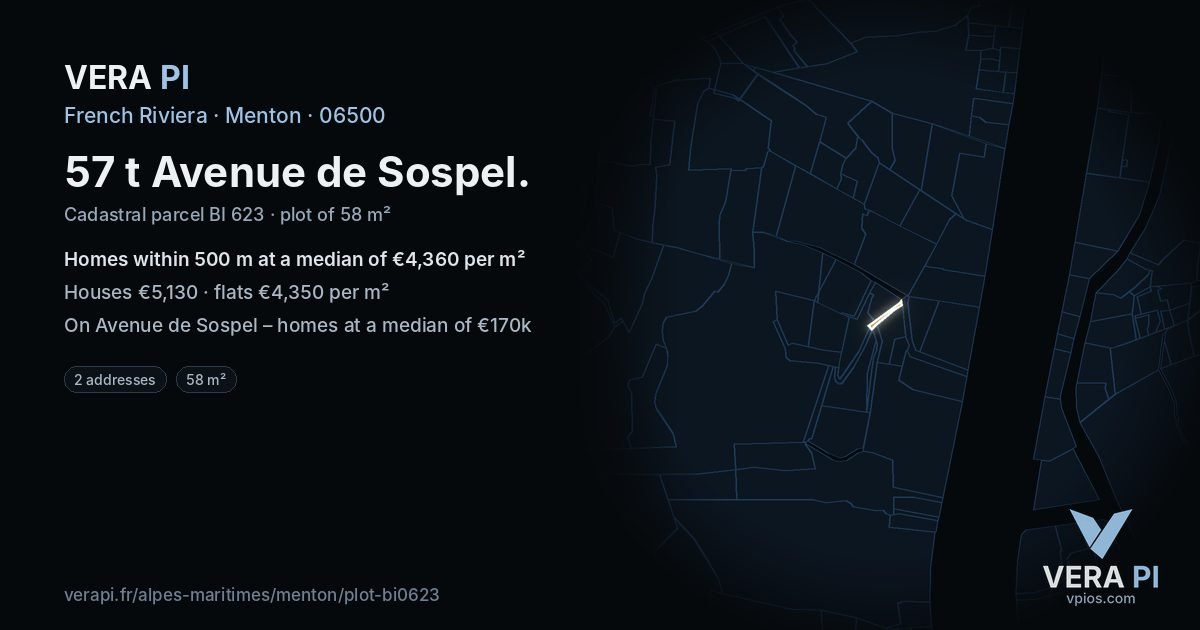 57 t Avenue de Sospel, Menton at night – the plot lit, the parcels around coloured by the prices near them
