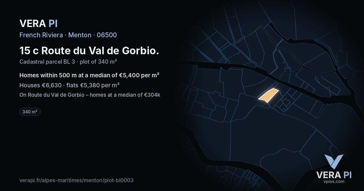 15 c Route du Val de Gorbio, Menton at night – the plot lit, the parcels around coloured by the prices near them