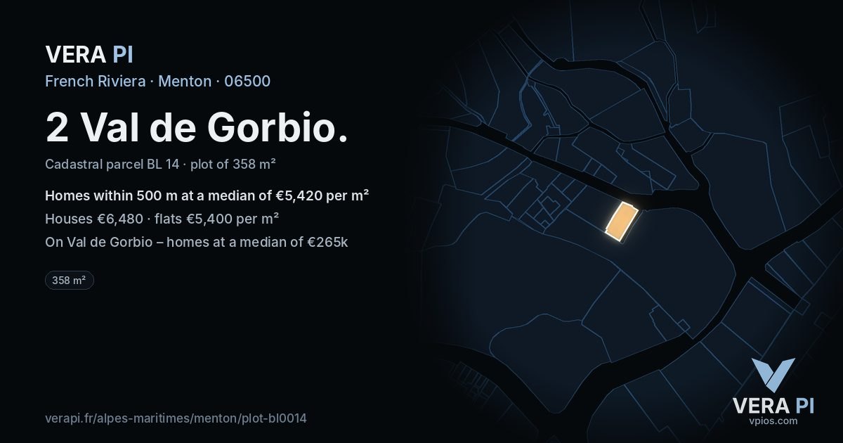 2 Val de Gorbio, Menton at night – the plot lit, the parcels around coloured by the prices near them