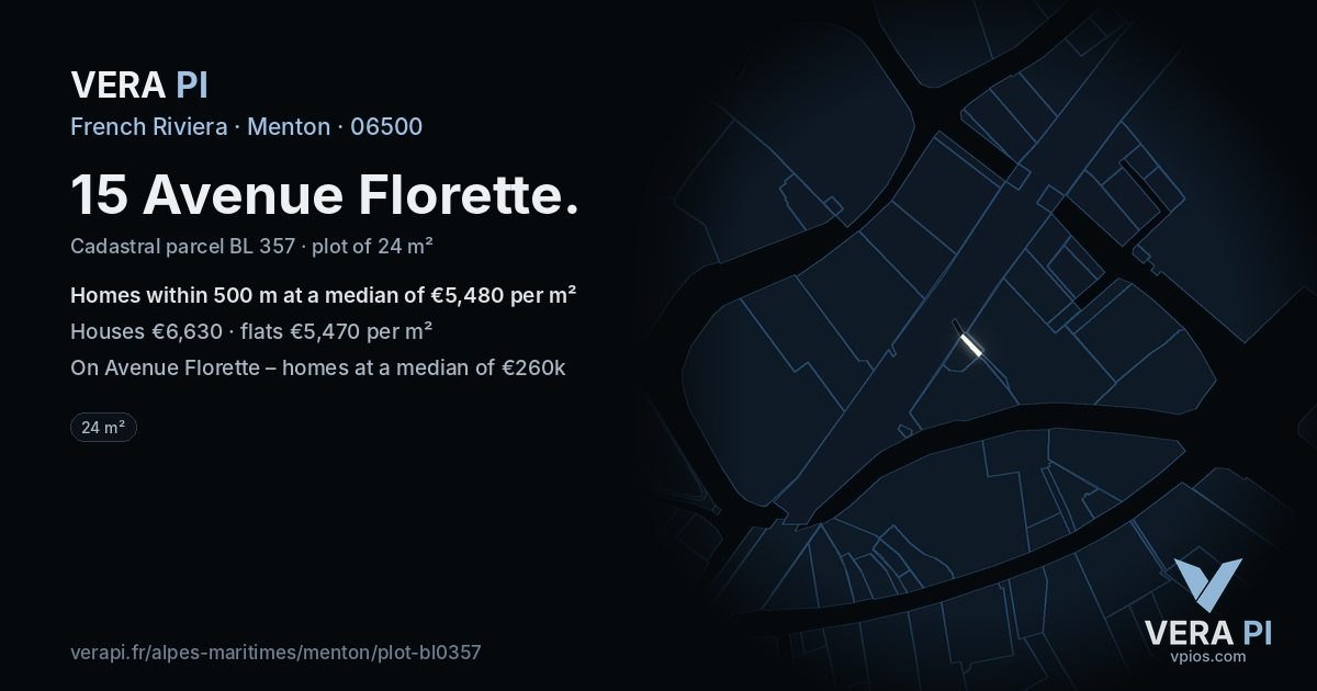15 Avenue Florette, Menton at night – the plot lit, the parcels around coloured by the prices near them