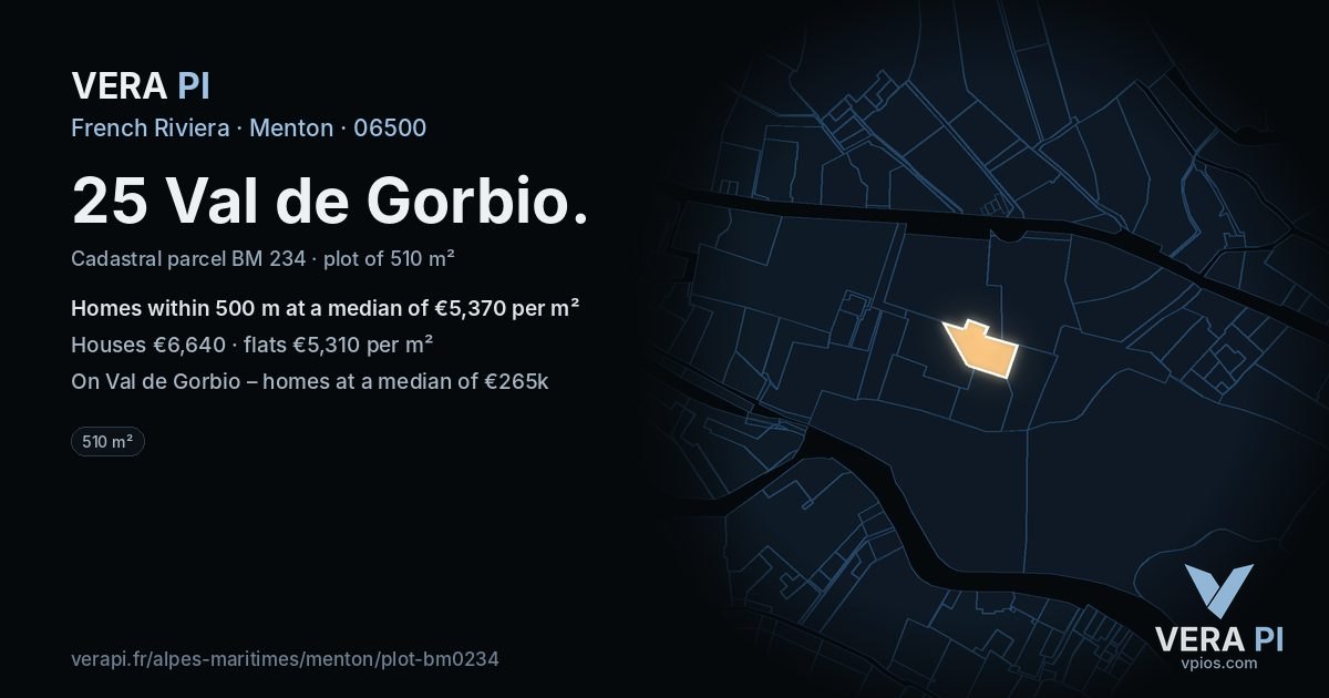 25 Val de Gorbio, Menton at night – the plot lit, the parcels around coloured by the prices near them