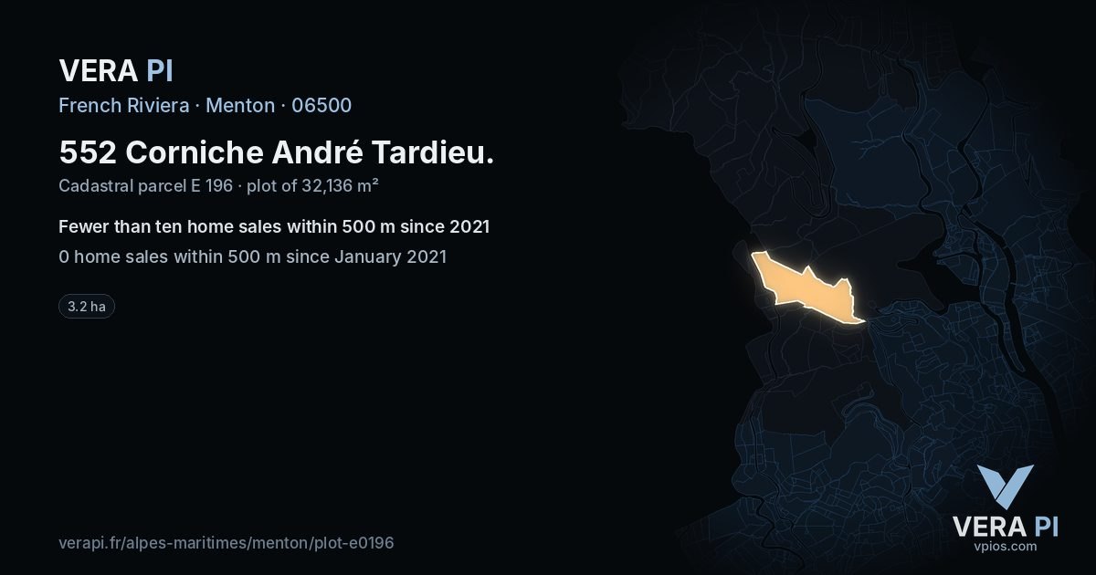 552 Corniche André Tardieu, Menton at night – the plot lit, the parcels around coloured by the prices near them