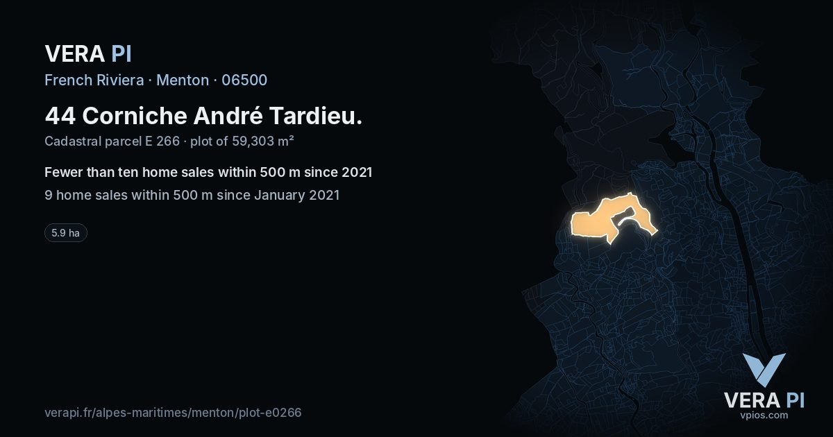 44 Corniche André Tardieu, Menton at night – the plot lit, the parcels around coloured by the prices near them