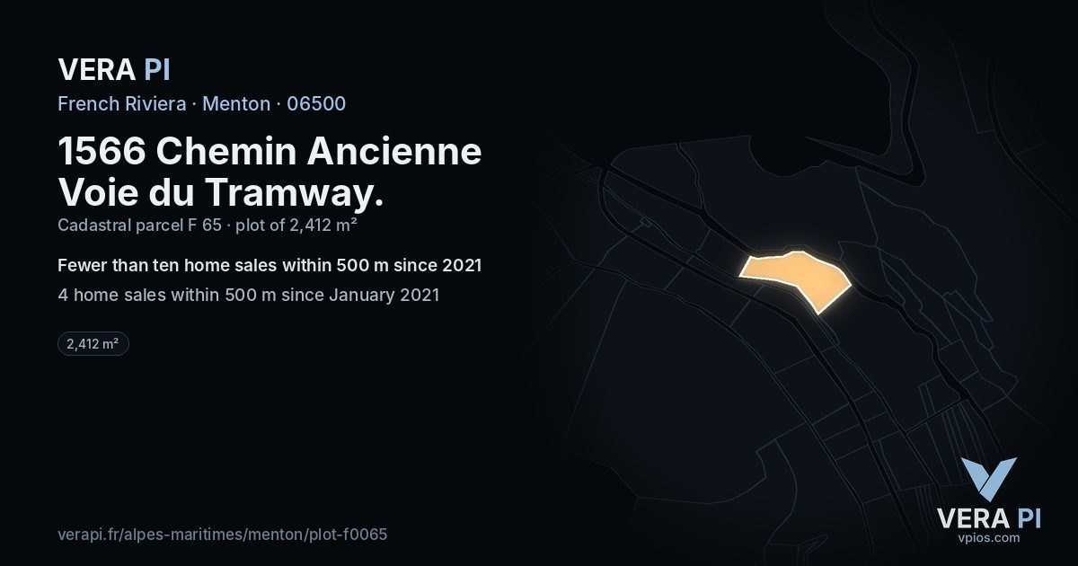 1566 Chemin Ancienne Voie du Tramway, Menton at night – the plot lit, the parcels around coloured by the prices near them