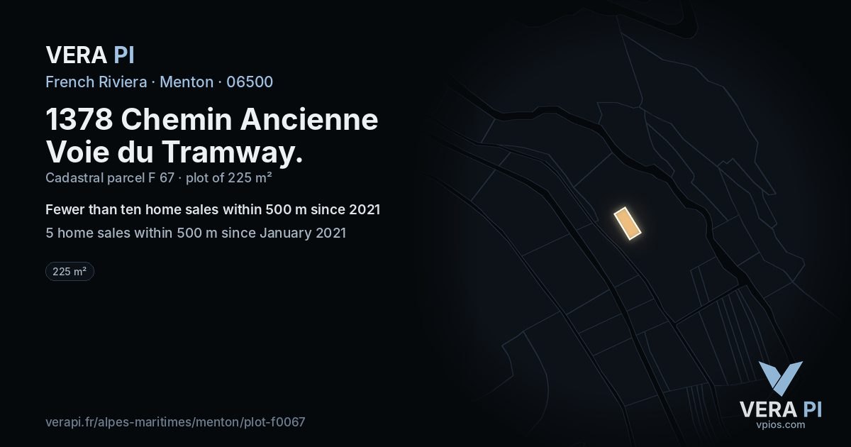 1378 Chemin Ancienne Voie du Tramway, Menton at night – the plot lit, the parcels around coloured by the prices near them
