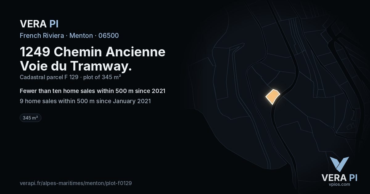1249 Chemin Ancienne Voie du Tramway, Menton at night – the plot lit, the parcels around coloured by the prices near them