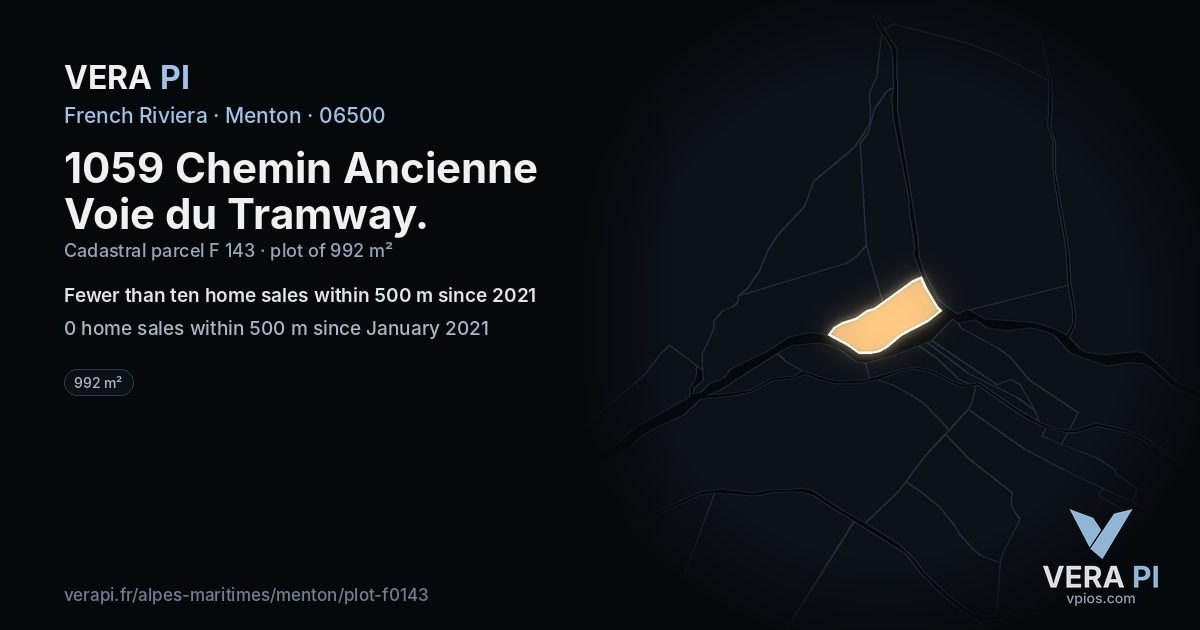1059 Chemin Ancienne Voie du Tramway, Menton at night – the plot lit, the parcels around coloured by the prices near them