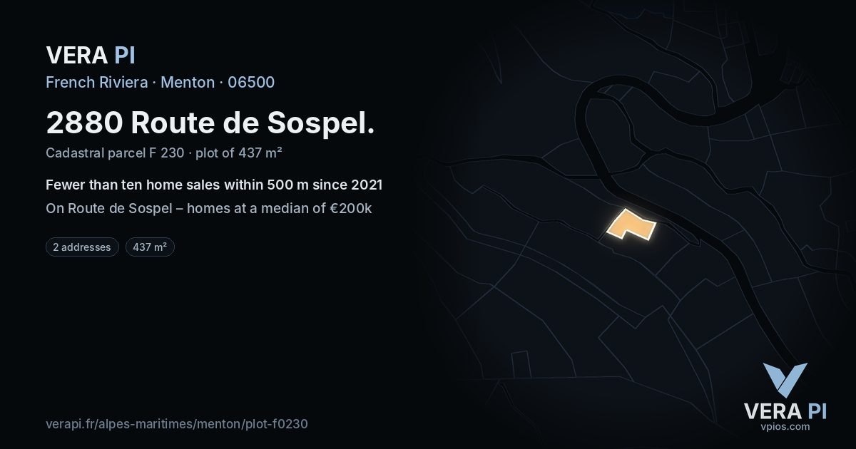 2880 Route de Sospel, Menton at night – the plot lit, the parcels around coloured by the prices near them
