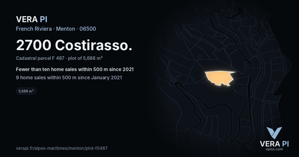 2700 Costirasso, Menton at night – the plot lit, the parcels around coloured by the prices near them