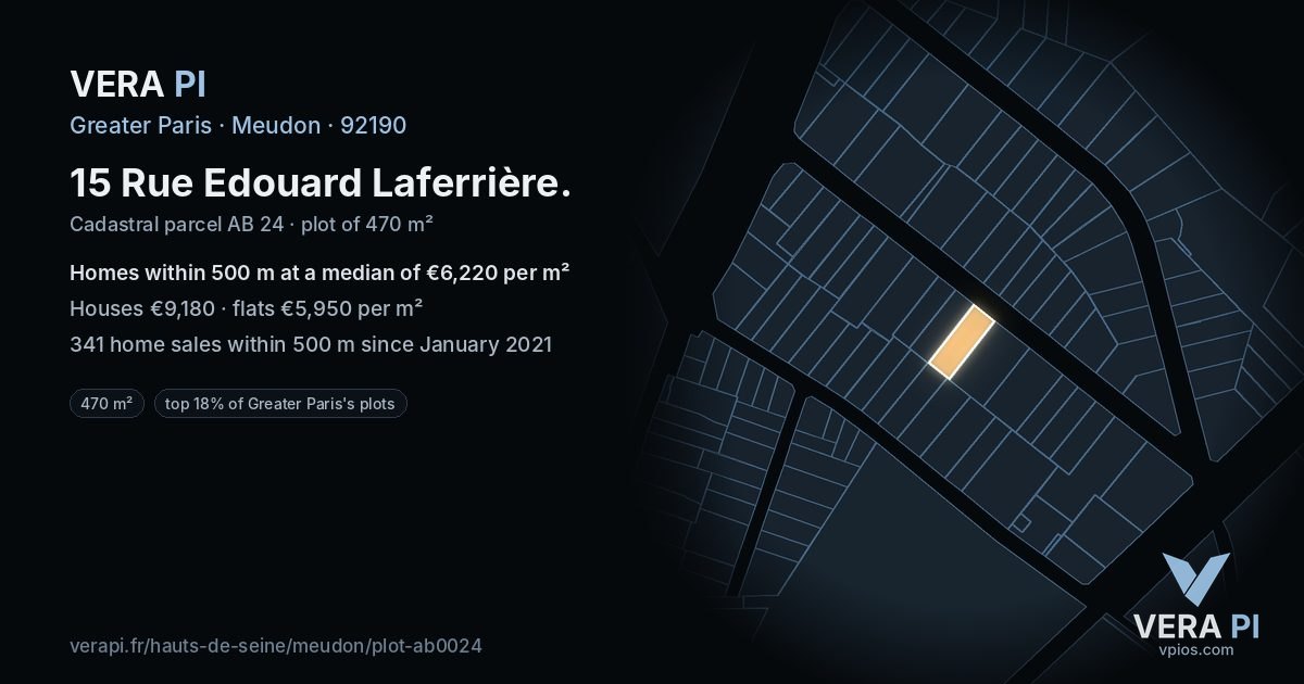 15 Rue Edouard Laferrière, Meudon at night – the plot lit, the parcels around coloured by the prices near them