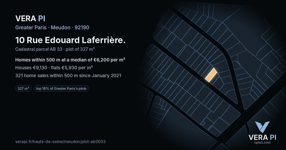 10 Rue Edouard Laferrière, Meudon at night – the plot lit, the parcels around coloured by the prices near them