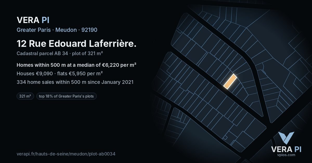 12 Rue Edouard Laferrière, Meudon at night – the plot lit, the parcels around coloured by the prices near them