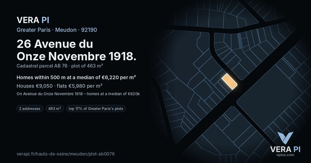 26 Avenue du Onze Novembre 1918, Meudon at night – the plot lit, the parcels around coloured by the prices near them