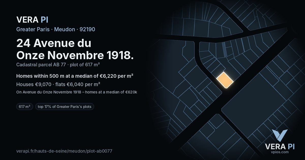 24 Avenue du Onze Novembre 1918, Meudon at night – the plot lit, the parcels around coloured by the prices near them