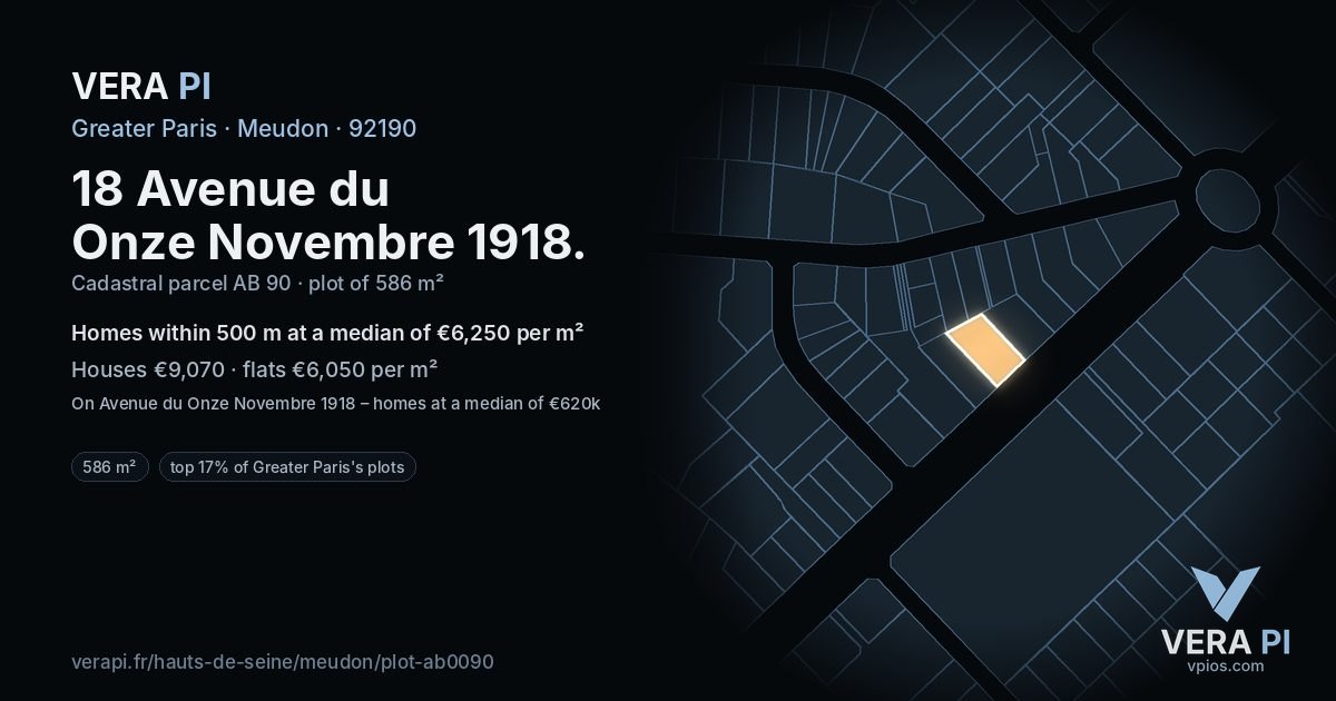 18 Avenue du Onze Novembre 1918, Meudon at night – the plot lit, the parcels around coloured by the prices near them