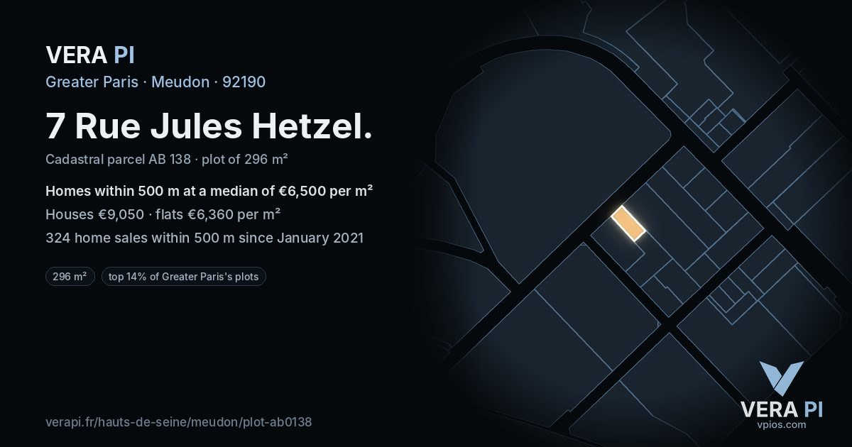 7 Rue Jules Hetzel, Meudon at night – the plot lit, the parcels around coloured by the prices near them