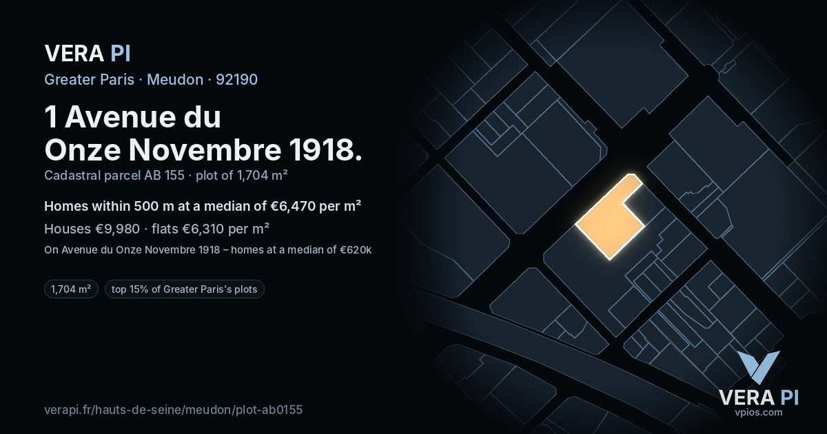 1 Avenue du Onze Novembre 1918, Meudon at night – the plot lit, the parcels around coloured by the prices near them