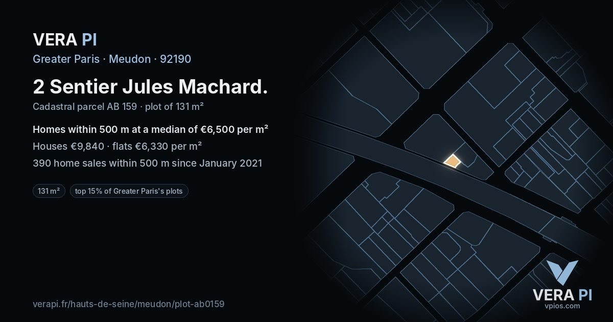 2 Sentier Jules Machard, Meudon at night – the plot lit, the parcels around coloured by the prices near them