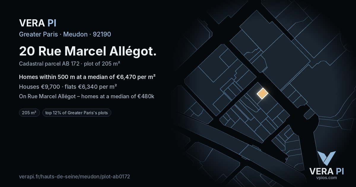 20 Rue Marcel Allégot, Meudon at night – the plot lit, the parcels around coloured by the prices near them