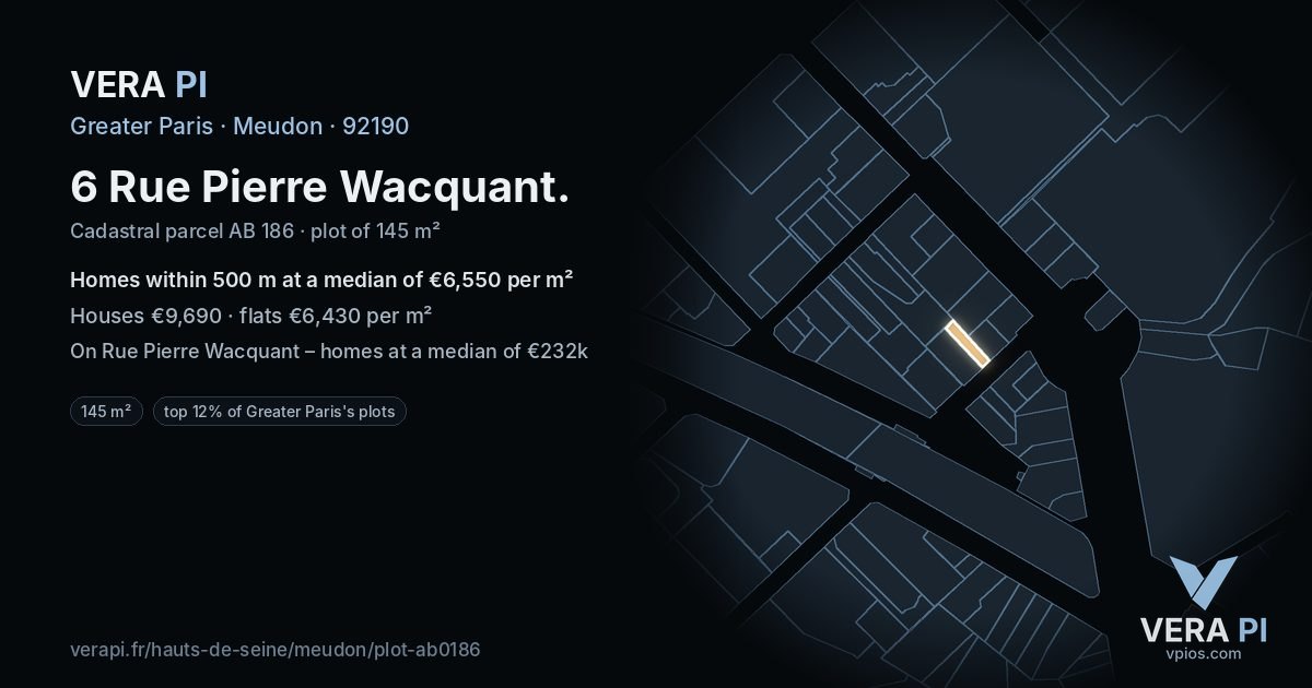 6 Rue Pierre Wacquant, Meudon at night – the plot lit, the parcels around coloured by the prices near them