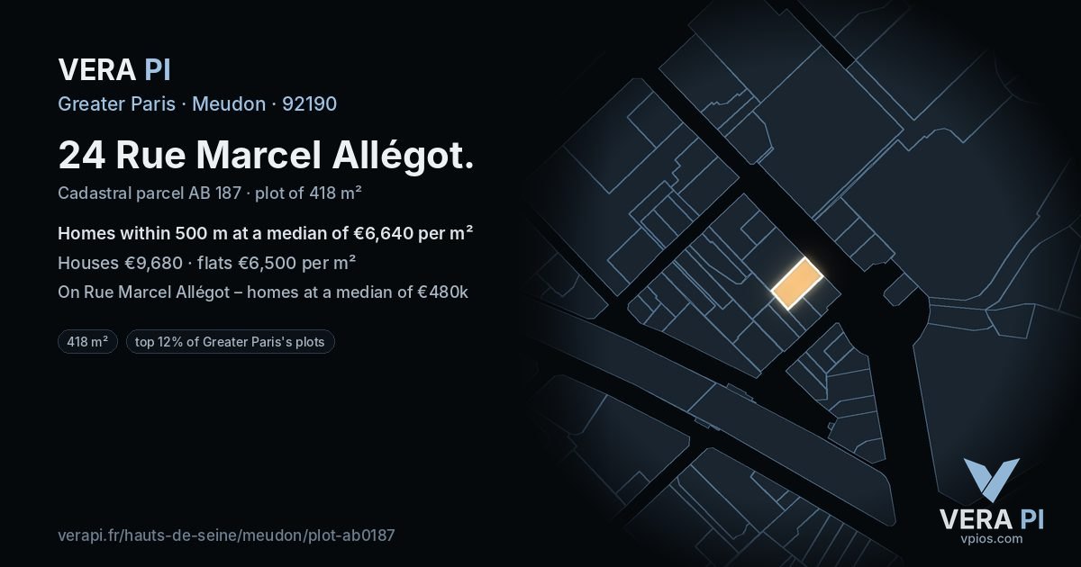 24 Rue Marcel Allégot, Meudon at night – the plot lit, the parcels around coloured by the prices near them