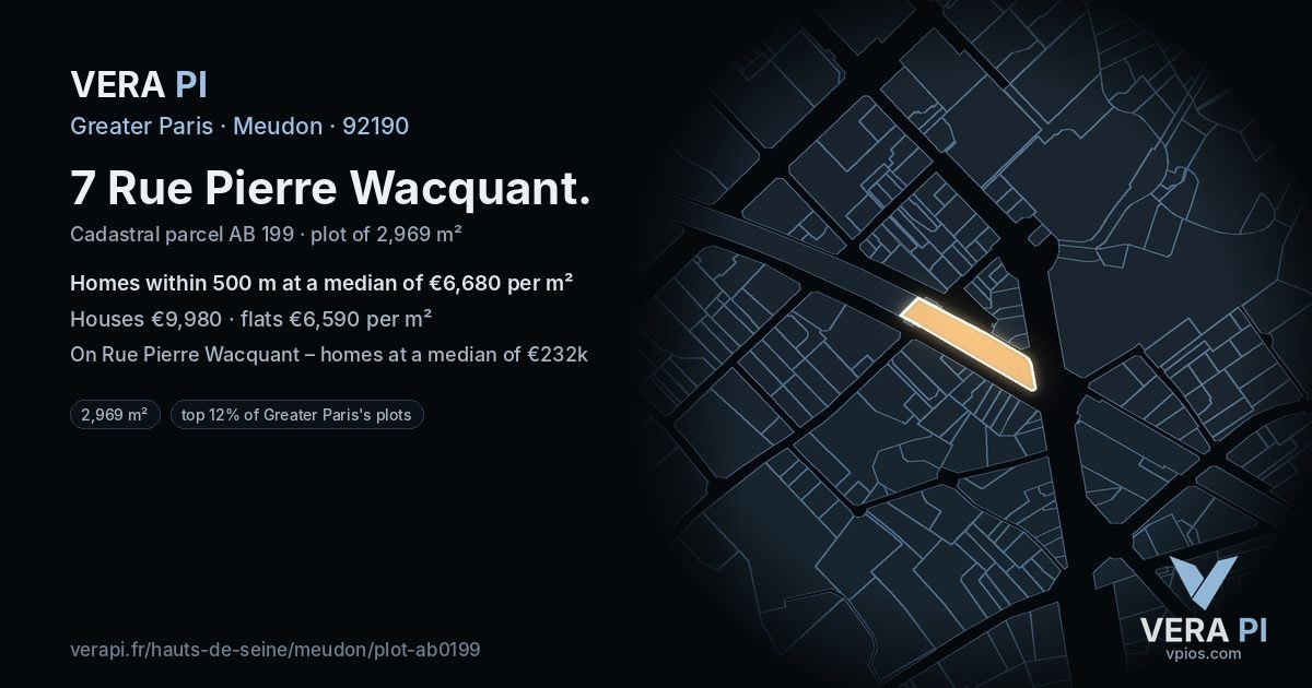 7 Rue Pierre Wacquant, Meudon at night – the plot lit, the parcels around coloured by the prices near them