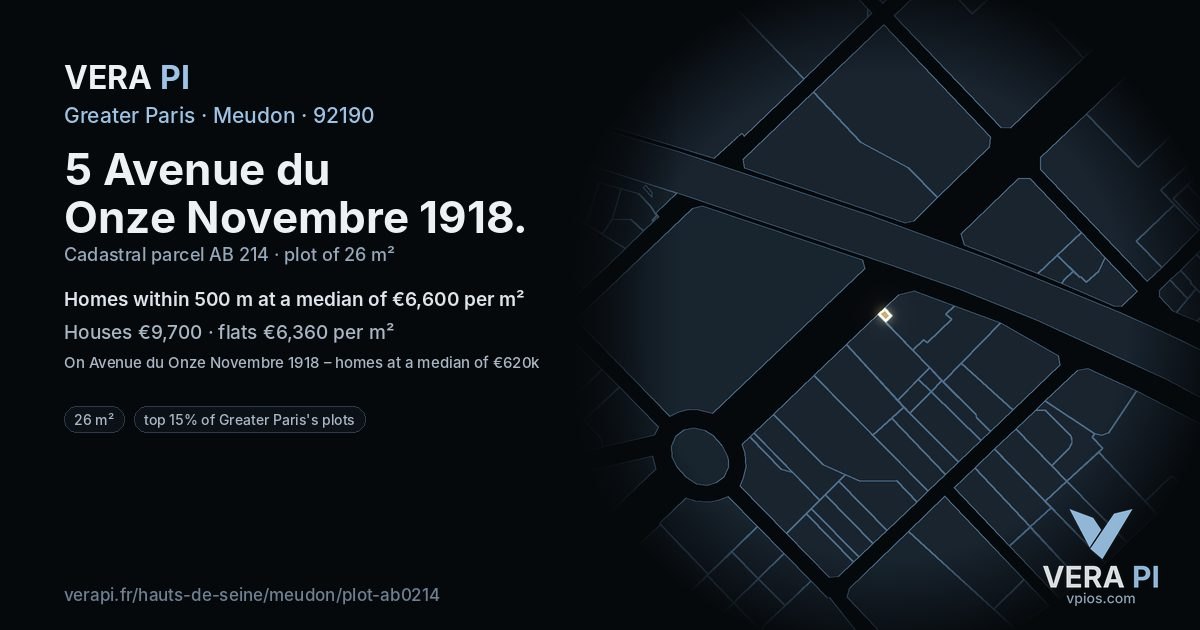 5 Avenue du Onze Novembre 1918, Meudon at night – the plot lit, the parcels around coloured by the prices near them