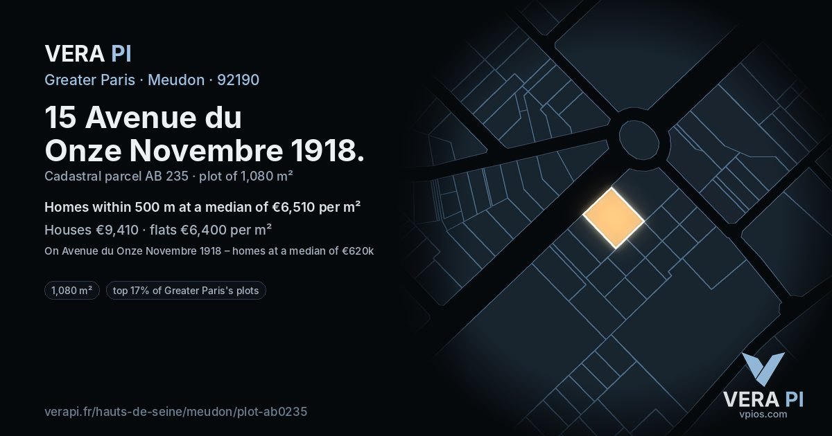 15 Avenue du Onze Novembre 1918, Meudon at night – the plot lit, the parcels around coloured by the prices near them