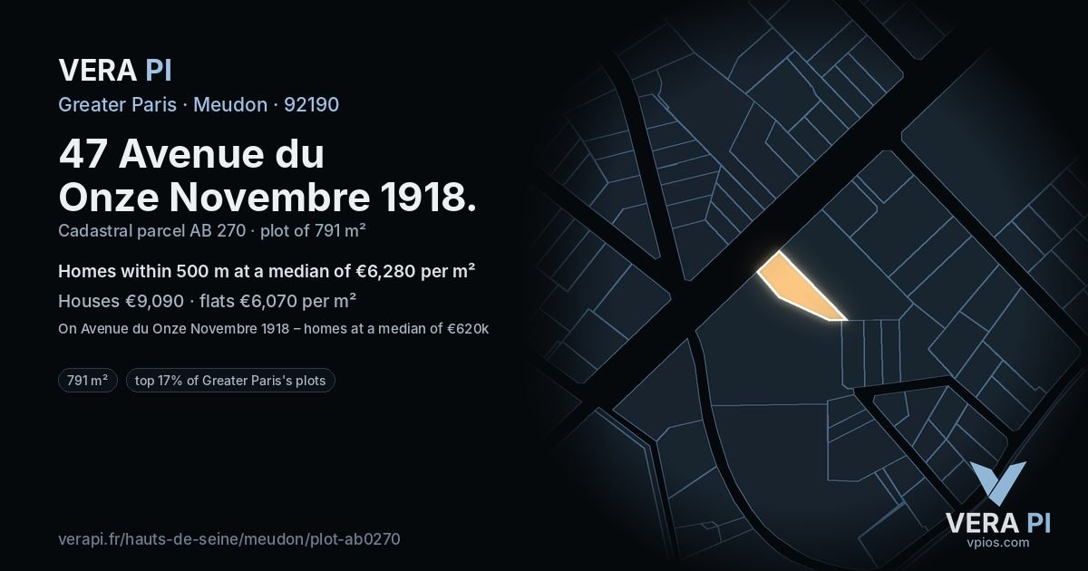 47 Avenue du Onze Novembre 1918, Meudon at night – the plot lit, the parcels around coloured by the prices near them