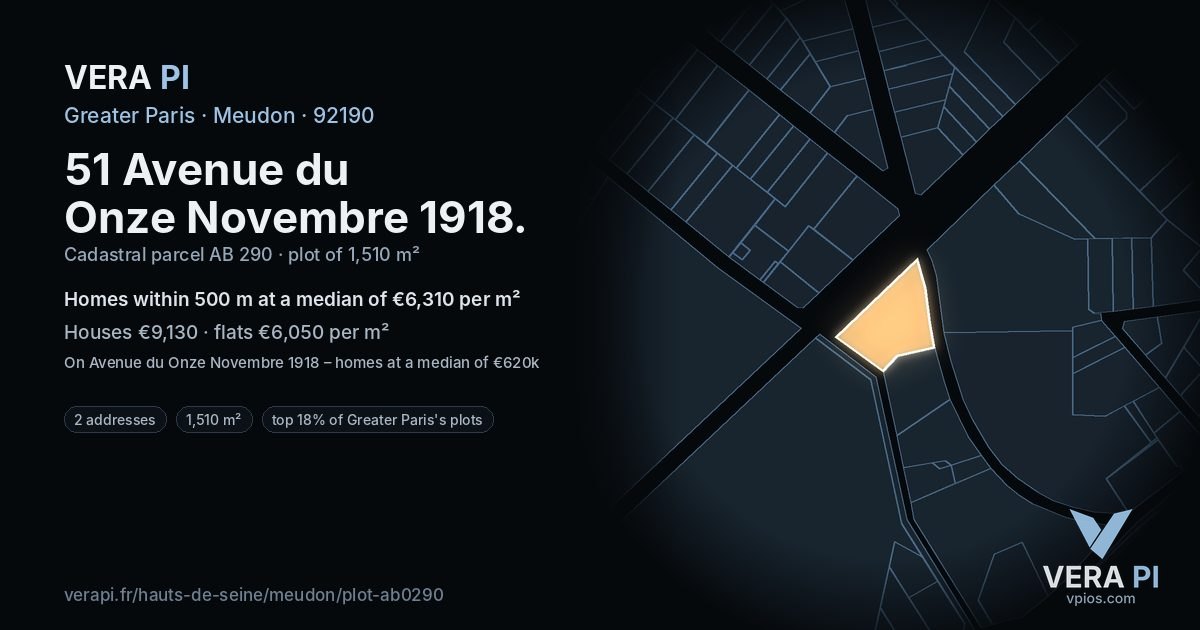 51 Avenue du Onze Novembre 1918, Meudon at night – the plot lit, the parcels around coloured by the prices near them