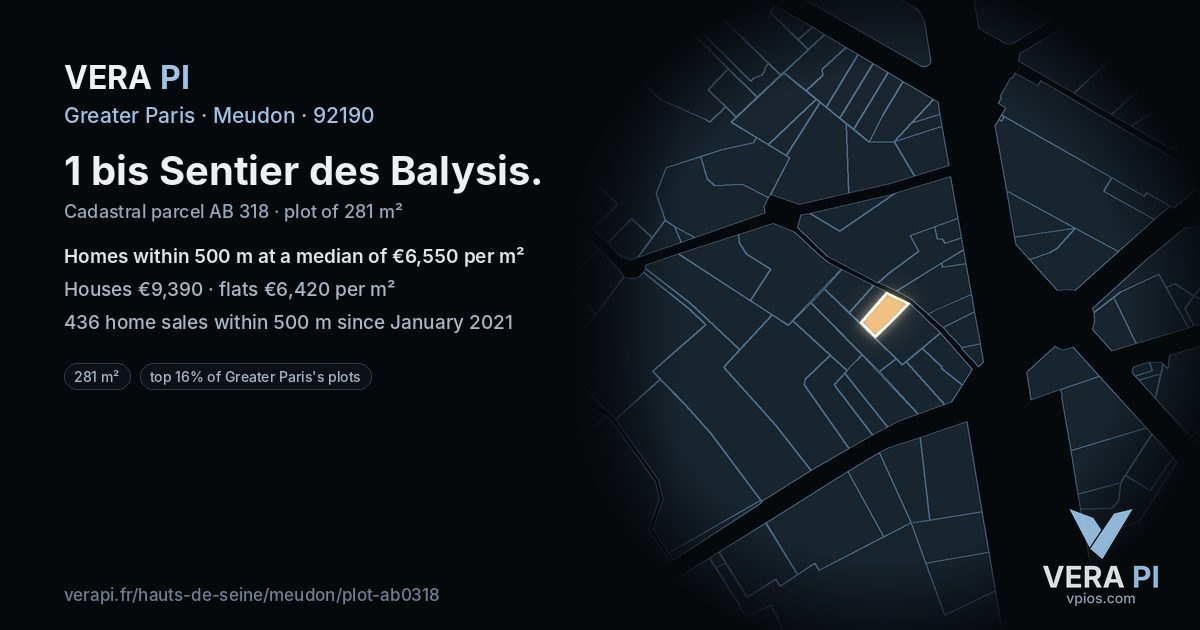 1 bis Sentier des Balysis, Meudon at night – the plot lit, the parcels around coloured by the prices near them