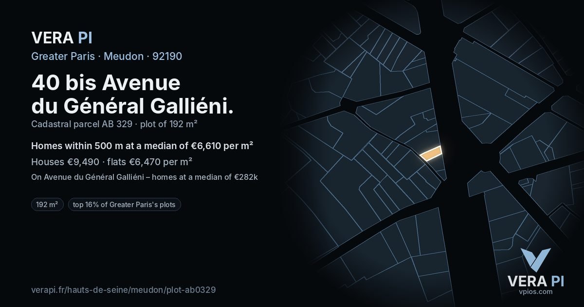 40 bis Avenue du Général Galliéni, Meudon at night – the plot lit, the parcels around coloured by the prices near them