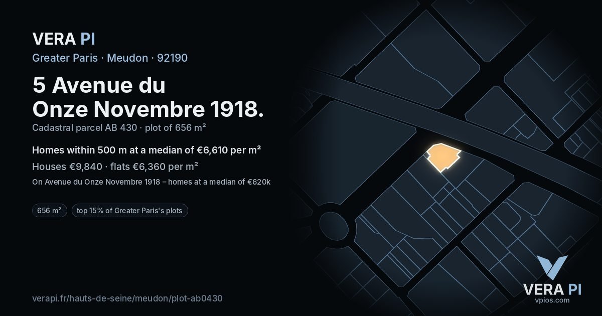 5 Avenue du Onze Novembre 1918, Meudon at night – the plot lit, the parcels around coloured by the prices near them