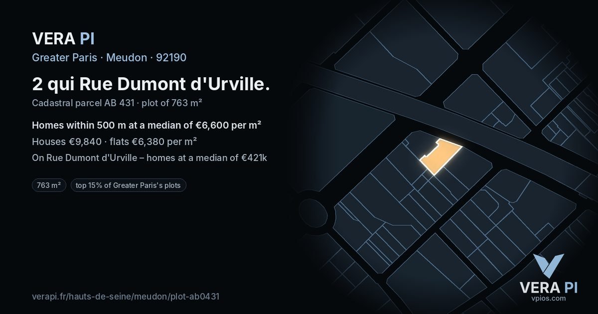 2 qui Rue Dumont d'Urville, Meudon at night – the plot lit, the parcels around coloured by the prices near them