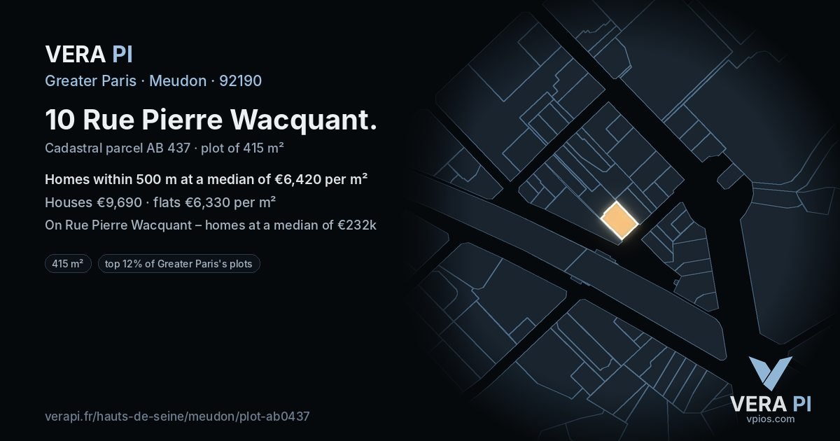 10 Rue Pierre Wacquant, Meudon at night – the plot lit, the parcels around coloured by the prices near them