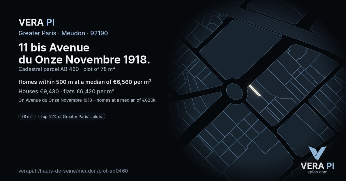 11 bis Avenue du Onze Novembre 1918, Meudon at night – the plot lit, the parcels around coloured by the prices near them