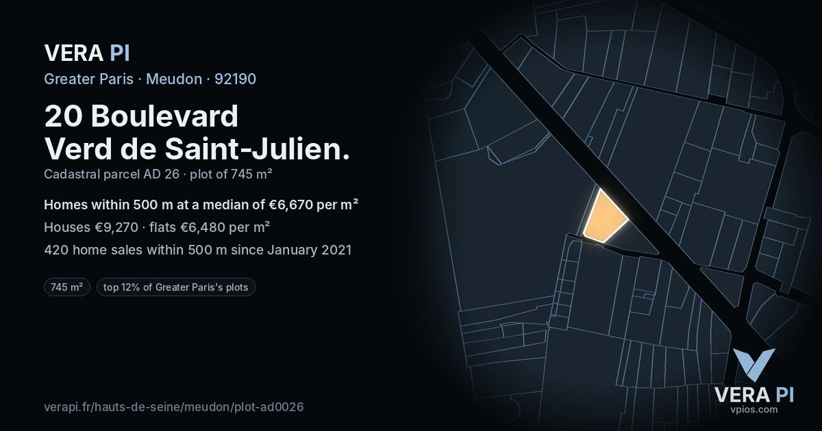 20 Boulevard Verd de Saint-Julien, Meudon at night – the plot lit, the parcels around coloured by the prices near them