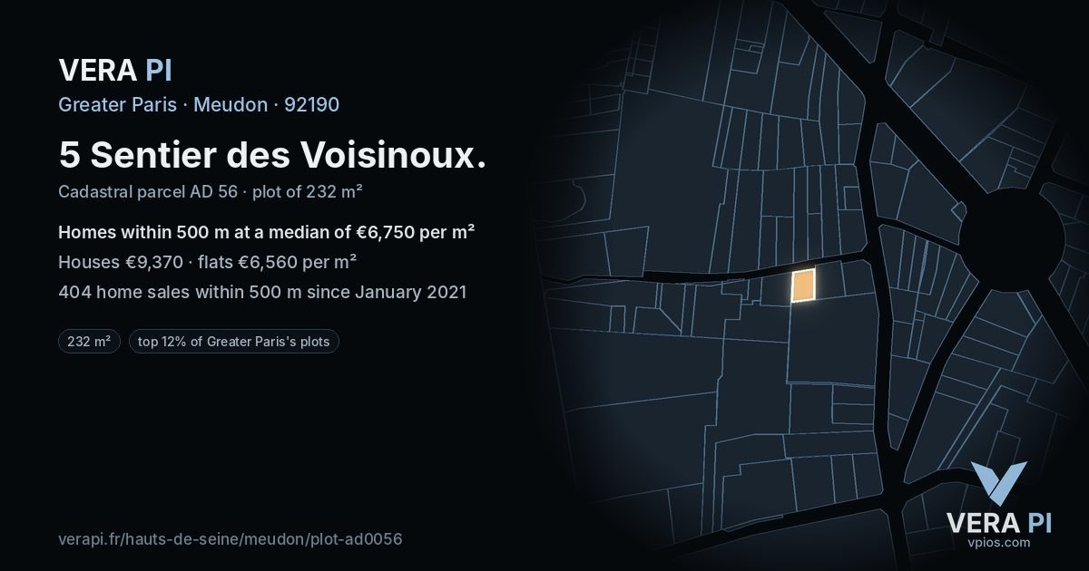 5 Sentier des Voisinoux, Meudon at night – the plot lit, the parcels around coloured by the prices near them