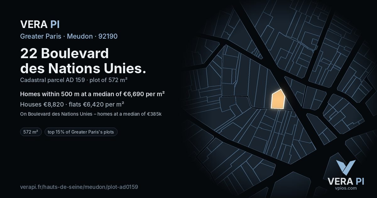 22 Boulevard des Nations Unies, Meudon at night – the plot lit, the parcels around coloured by the prices near them