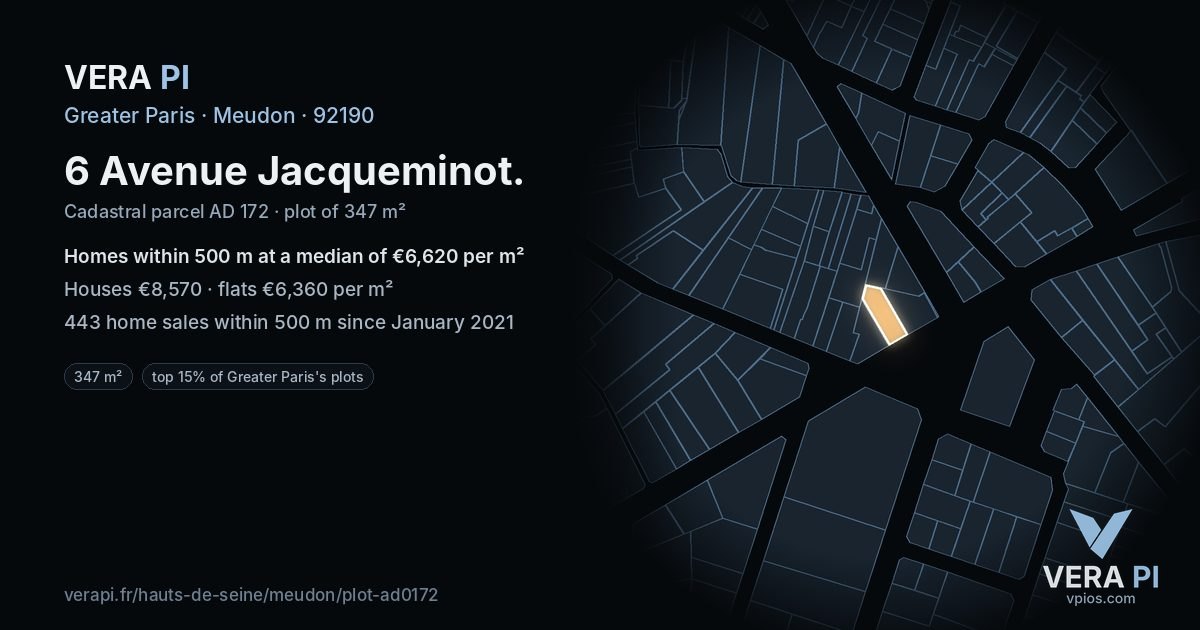 6 Avenue Jacqueminot, Meudon at night – the plot lit, the parcels around coloured by the prices near them