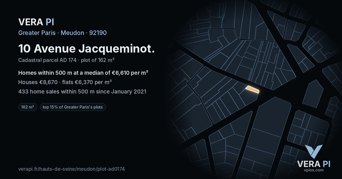 10 Avenue Jacqueminot, Meudon at night – the plot lit, the parcels around coloured by the prices near them