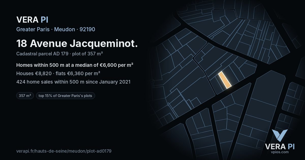 18 Avenue Jacqueminot, Meudon at night – the plot lit, the parcels around coloured by the prices near them