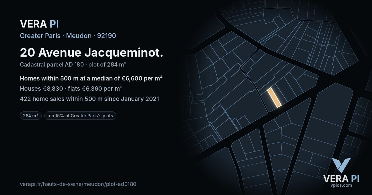 20 Avenue Jacqueminot, Meudon at night – the plot lit, the parcels around coloured by the prices near them