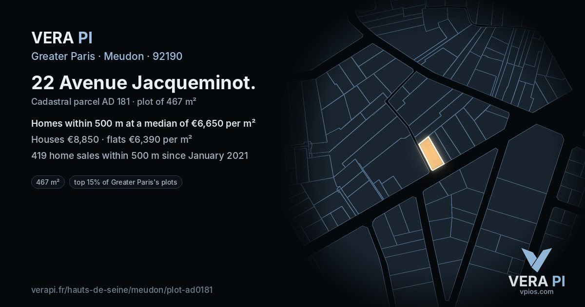 22 Avenue Jacqueminot, Meudon at night – the plot lit, the parcels around coloured by the prices near them