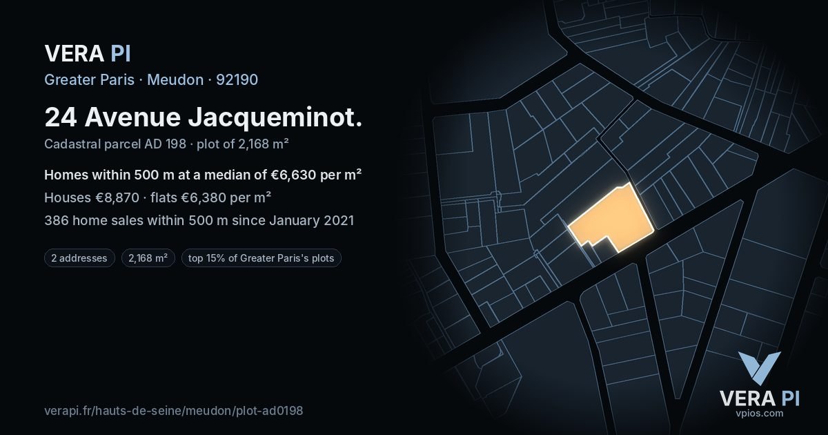 24 Avenue Jacqueminot, Meudon at night – the plot lit, the parcels around coloured by the prices near them