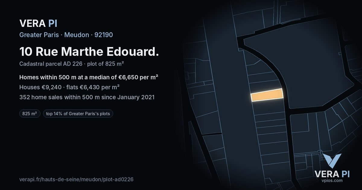 10 Rue Marthe Edouard, Meudon at night – the plot lit, the parcels around coloured by the prices near them