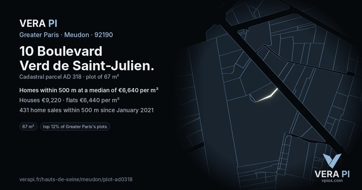10 Boulevard Verd de Saint-Julien, Meudon at night – the plot lit, the parcels around coloured by the prices near them